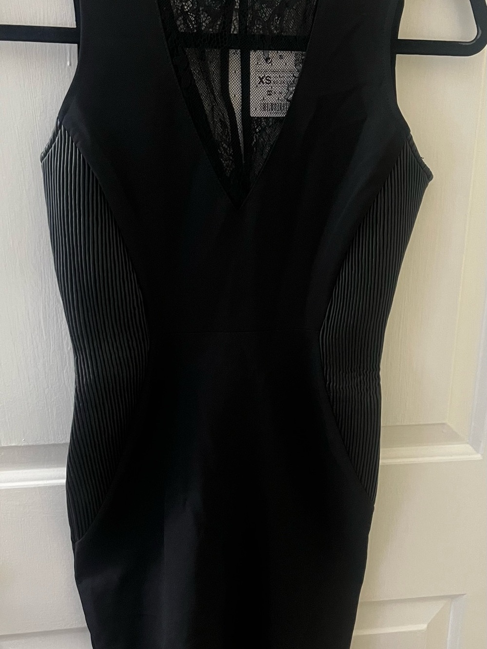 Zara Basic Black Sheath Dress with Pinstripe Side Panels XS NWT